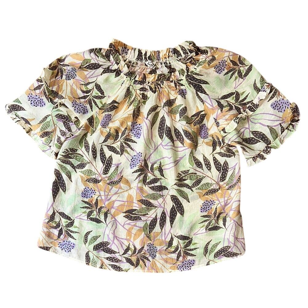 Nanette Lepore Smocked Floral Print Flutter Sleeve Top Medium